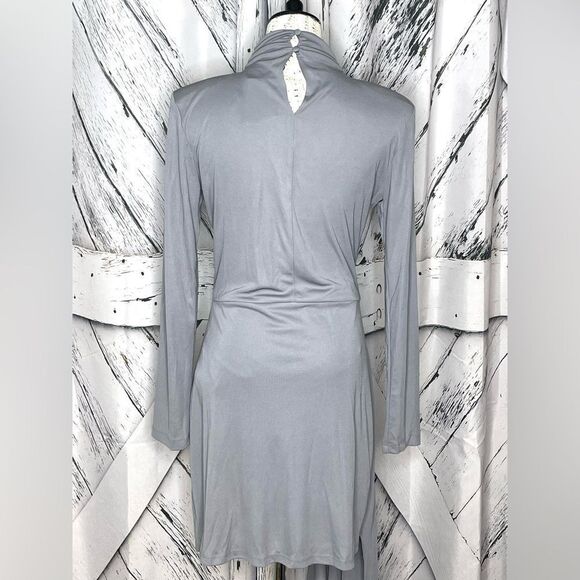 Zara Mini Dress High Low Long Sleeves Padded Shoulders Gray M - Picture 7 of 12